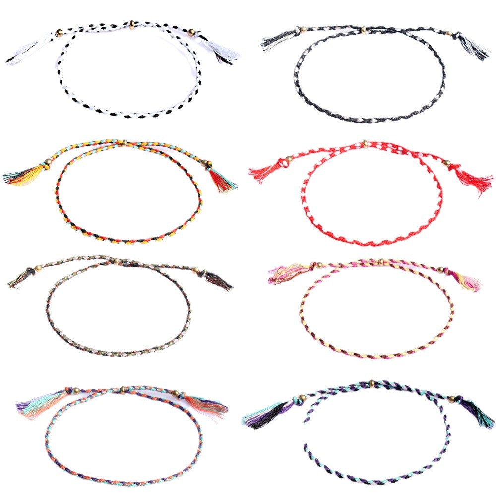 Amazon popular colorido cuerda de algodón amistad pulsera perlas de cobre borla pulsera tejida a mano ajustable hombres y mujeres pulsera