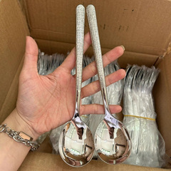 不锈钢勺子高档餐具韩式汤勺加厚长柄吃饭勺成人吃饭勺干饭勺汤匙