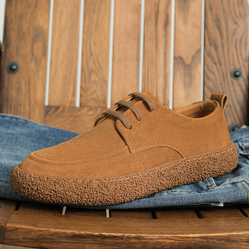 Spring new leather suede cowhide low-top lace-up outdoor wear-resistant retro casual shoes_vogvips.com