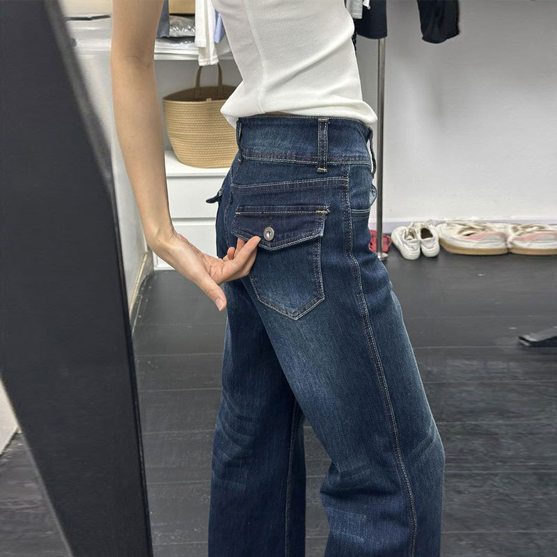 Autumn and Winter New American Style Dark Blue Low-Waist Bootcut Jeans for Hot Girls Plus Size Fat mm Slimming Look Flared Pants