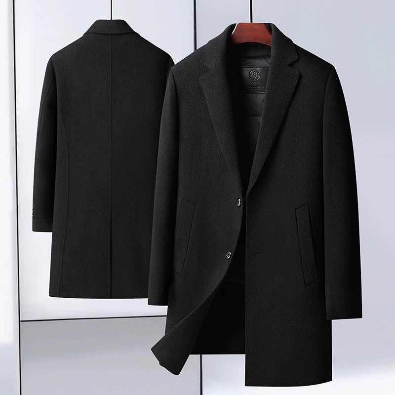 Зимнее новое двухстороннее шерстяное пальто ручной работы мужской средней и длинной однобортный
