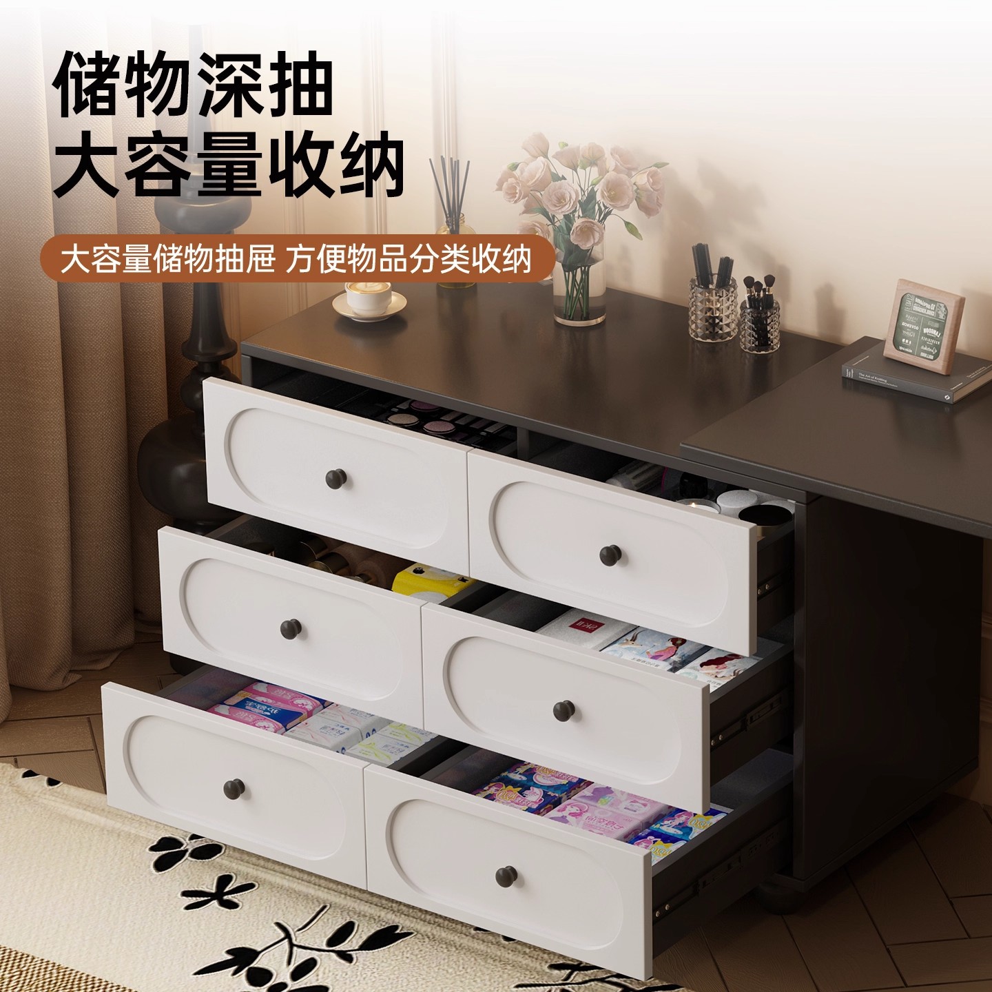 2025 nuevo armario de tocador en una pequeña cama de dormitorio cola de luz lujosa alta sensación de esquina tabla de maquillaje retráctil