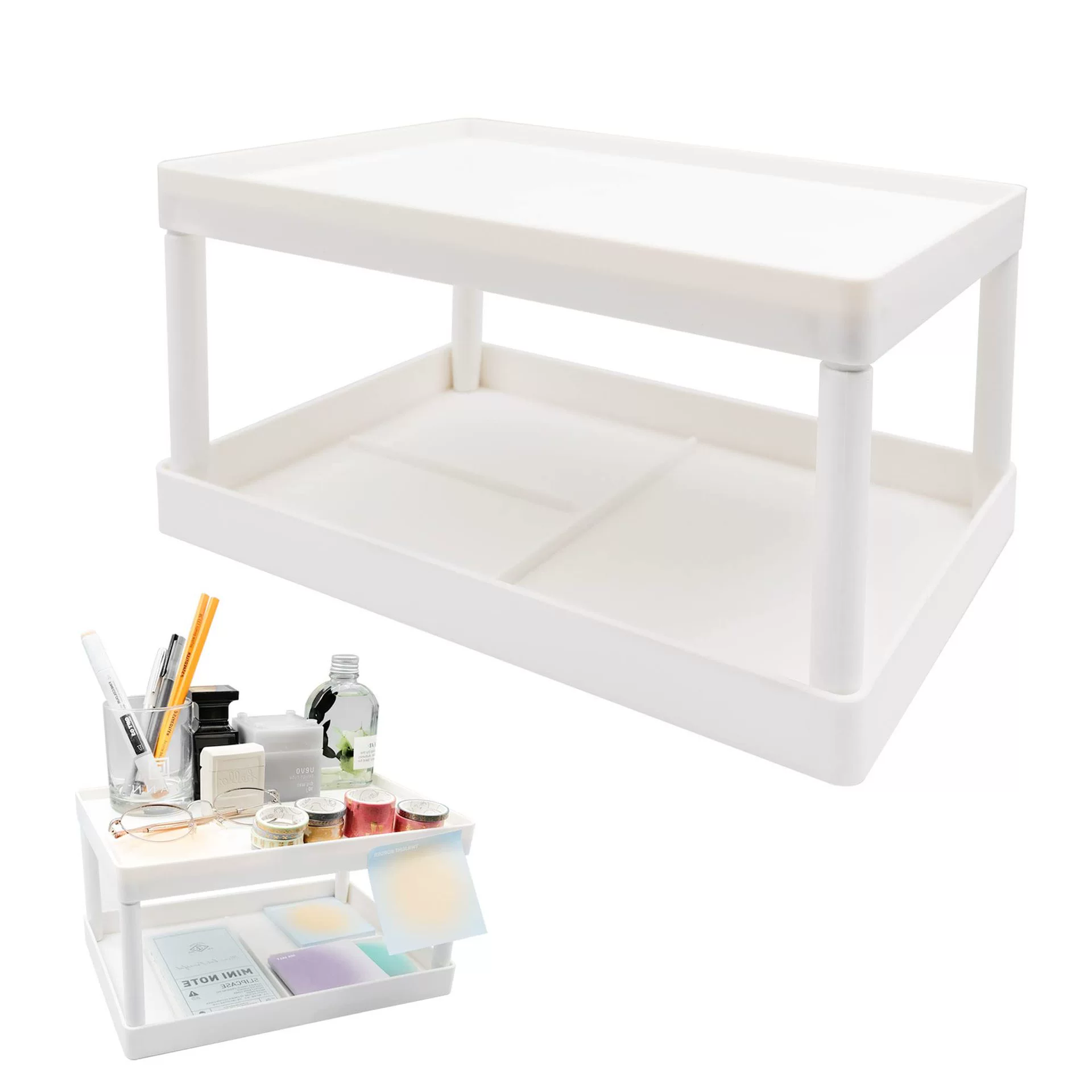 Pure white multi -layer desktop storage rack kitchen plastic finishing shelf bathroom table cosmetics storage rack