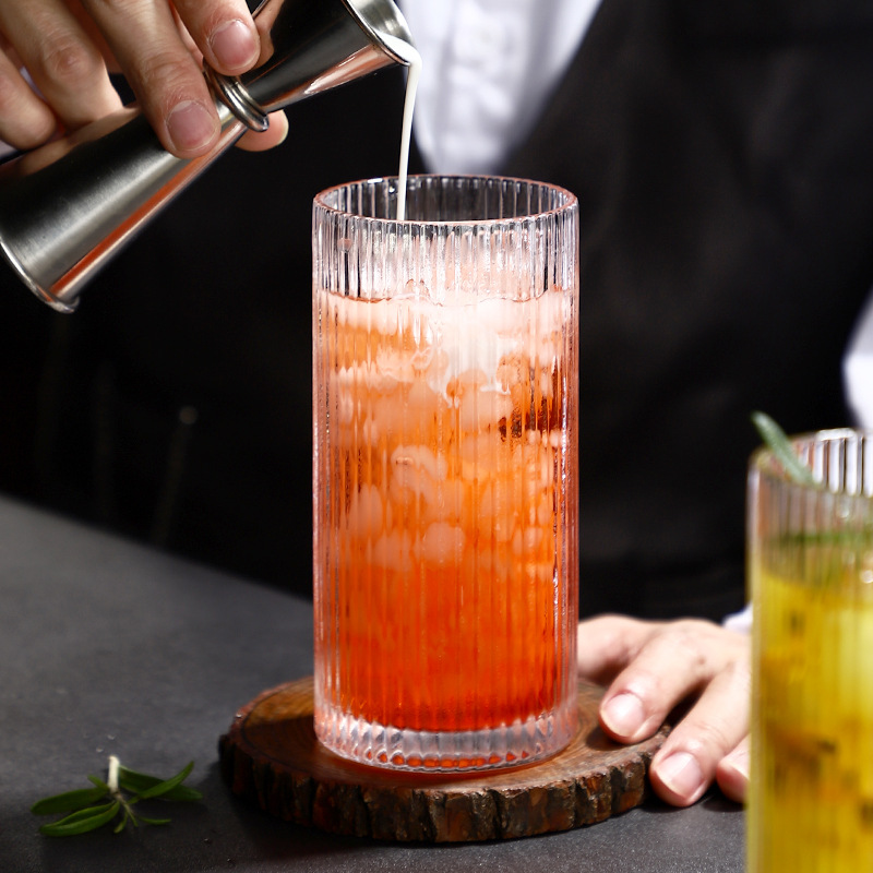 Striped Long Drinking Cup Cocktail Cup Beverage Juice Cup Straight Colin Cup Haibo Cup Beverage Glass Water Cup