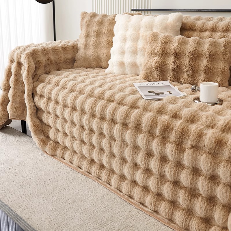 Nuevo conejo en línea cojín de sofá de peluche invierno engrosado anti-deslizante cojín de sofá cubierta de sofá cubierta de piel al por mayor
