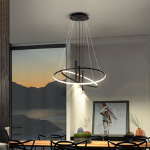 餐廳吊燈現代簡約可調節環形北歐帶射燈2021年新款創意餐桌燈具