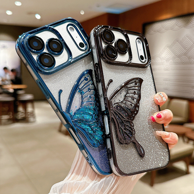 Customized Processing Suitable for iPhone 16 Phone Case with Liquid Sand Butterfly Glitter and Electroplated Shell for Apple 16 Pro Customized Processing Suitable for iPhone 16 Phone Case with Liquid Sand Butterfly Glitter and Electroplated Shell for Apple 16 Pro