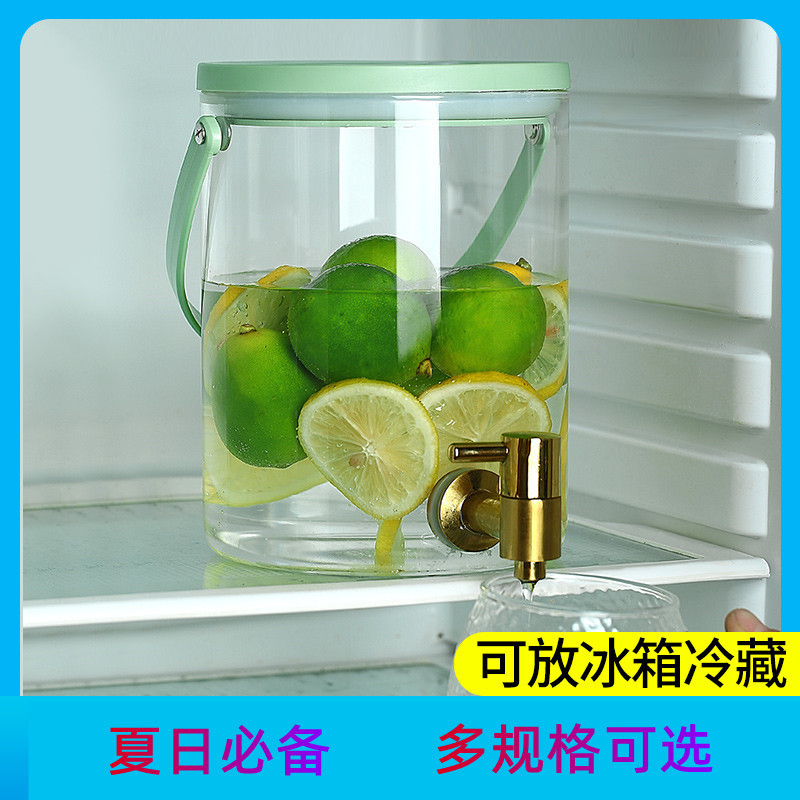 Cesta del refrigerador botella de agua fría con grifo vidrio gran capacidad botella de agua fría hogar bebida enzima cubo sellado burbuja cubo de vino
