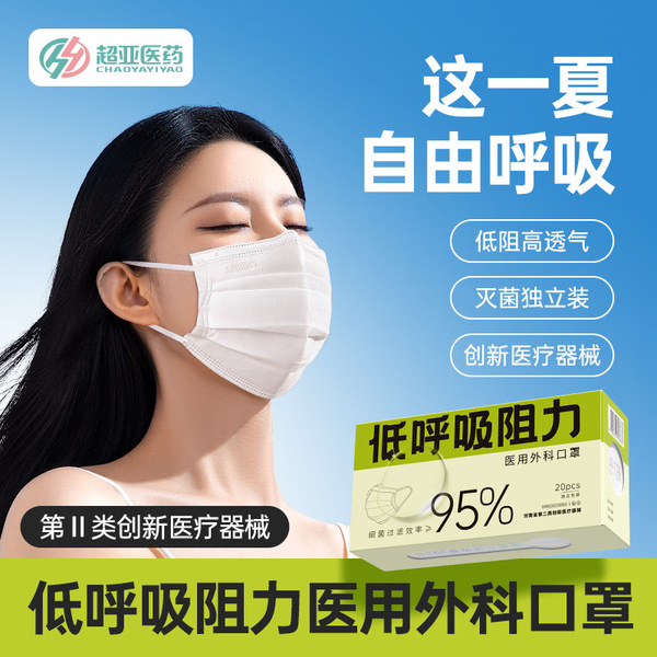 Respiratory disposable white breathable medical mask for adults