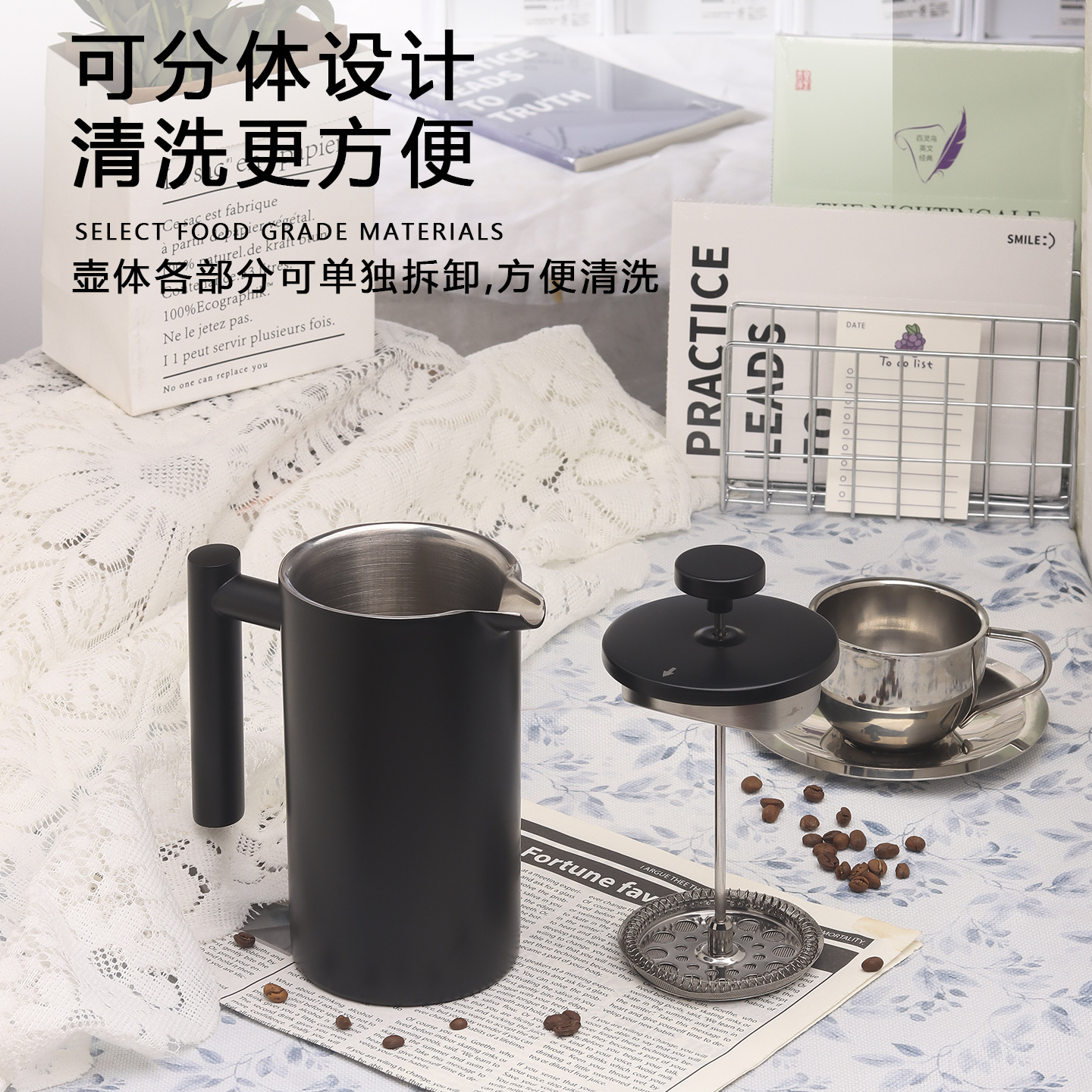 Travel black double-layer coffee coffee pot for camping stainless…