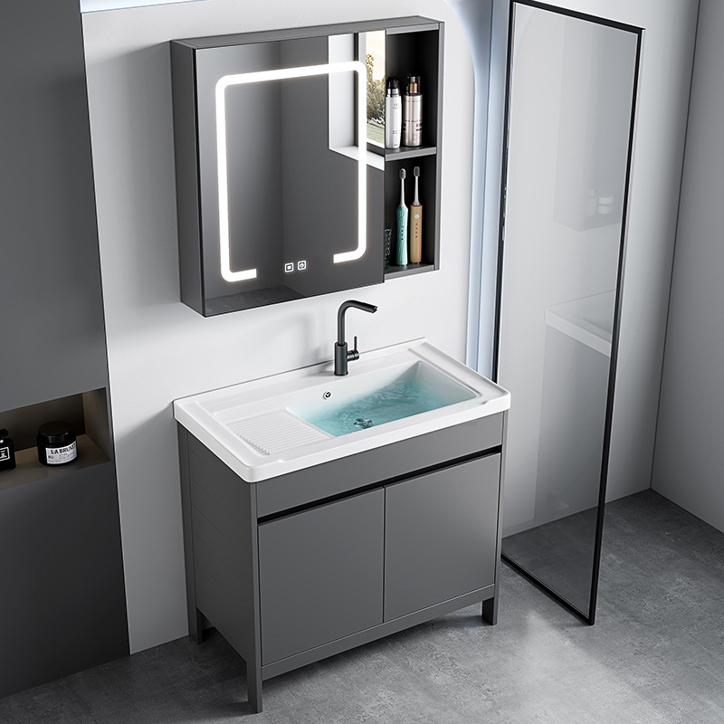 gabinete de baño de aluminio espacio de piso combinado balcón integrado lavabo con placa de fricción piscina fregadero cerámica ultra profunda