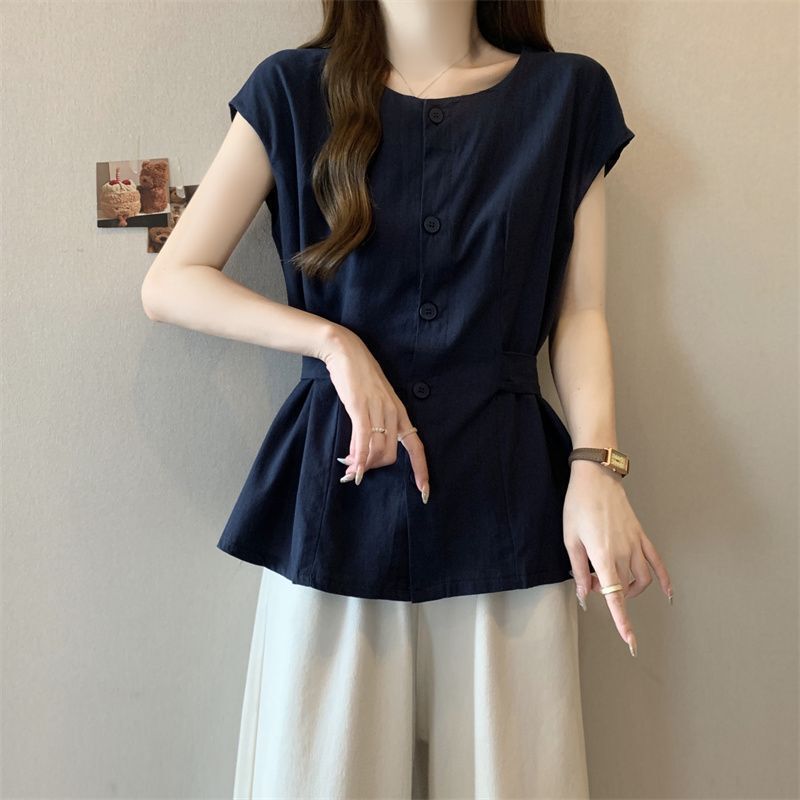 Plus Size Asymmetrical Button Short-Sleeved Shirt for Women Summer New Fat mm Loose Slimming Look Waist-Covering Top Plus Size Asymmetrical Button Short-Sleeved Shirt for Women Summer New Fat mm Loose Slimming Look Waist-Covering Top