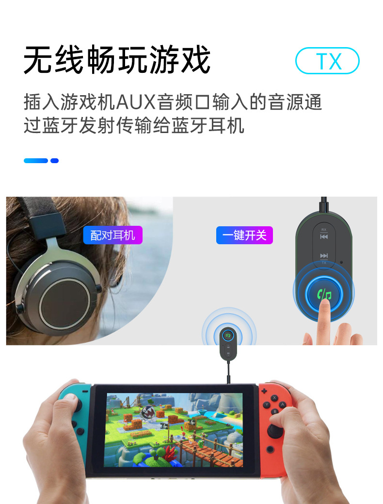 New Bluetooth Receiver and Transmitter 2-in-1 GT86 with Cable for Car AUX, Airplane, TV, Wireless Transmission 1-to-2