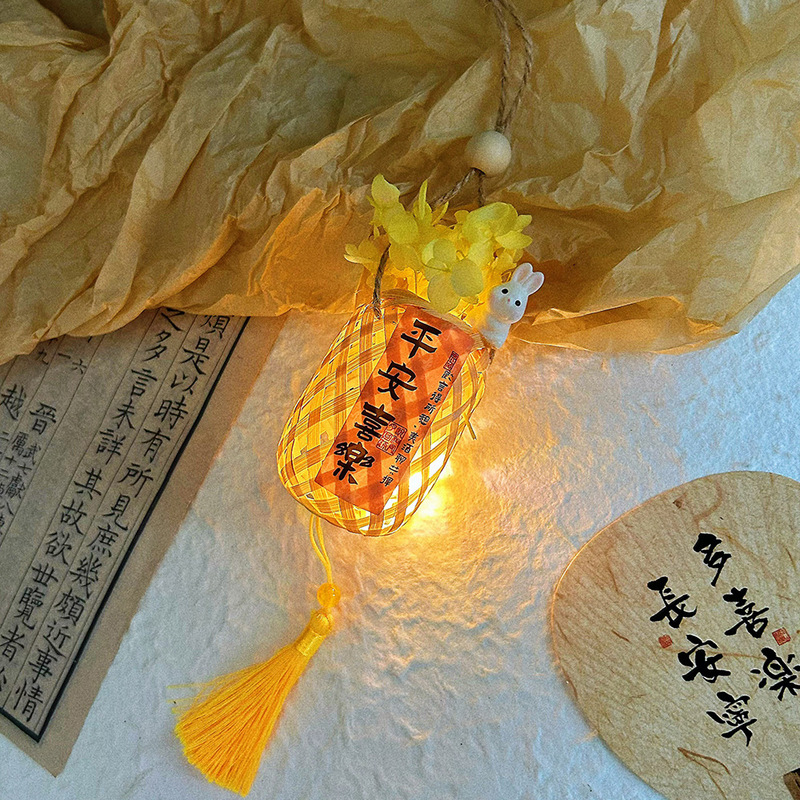 2025年新款中秋节竹编古风发光兔子灯笼花灯手提灯笼diy 手工材料|undefined