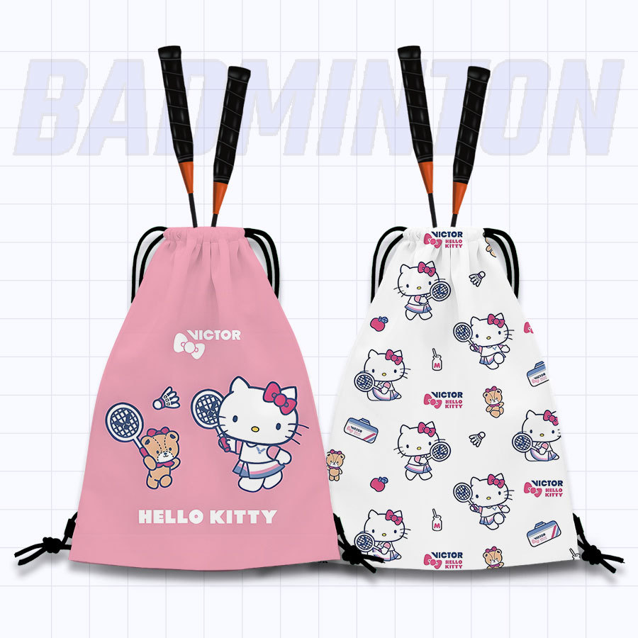New Cartoon Tennis Bag for Little White Cats, Trendy Student Cute Drawstring Portable Racket Bag