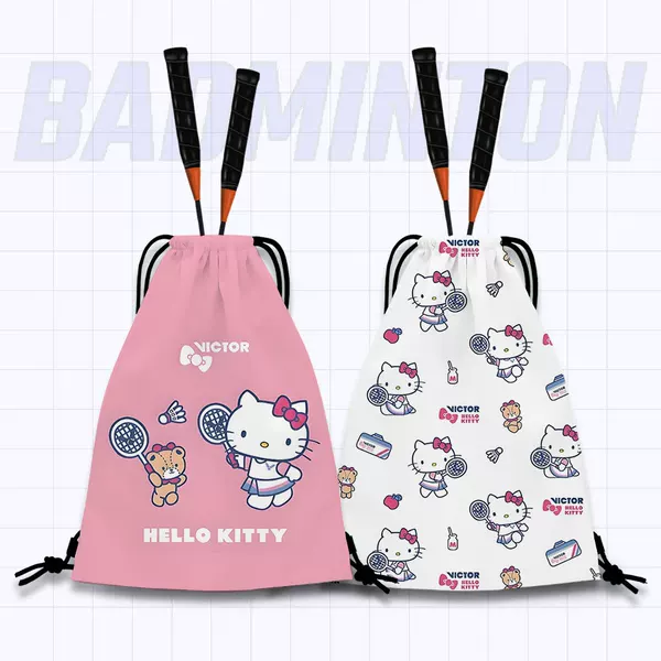 New Cartoon Tennis Bag for Little White Cats, Trendy Student Cute Drawstring Portable Racket Bag