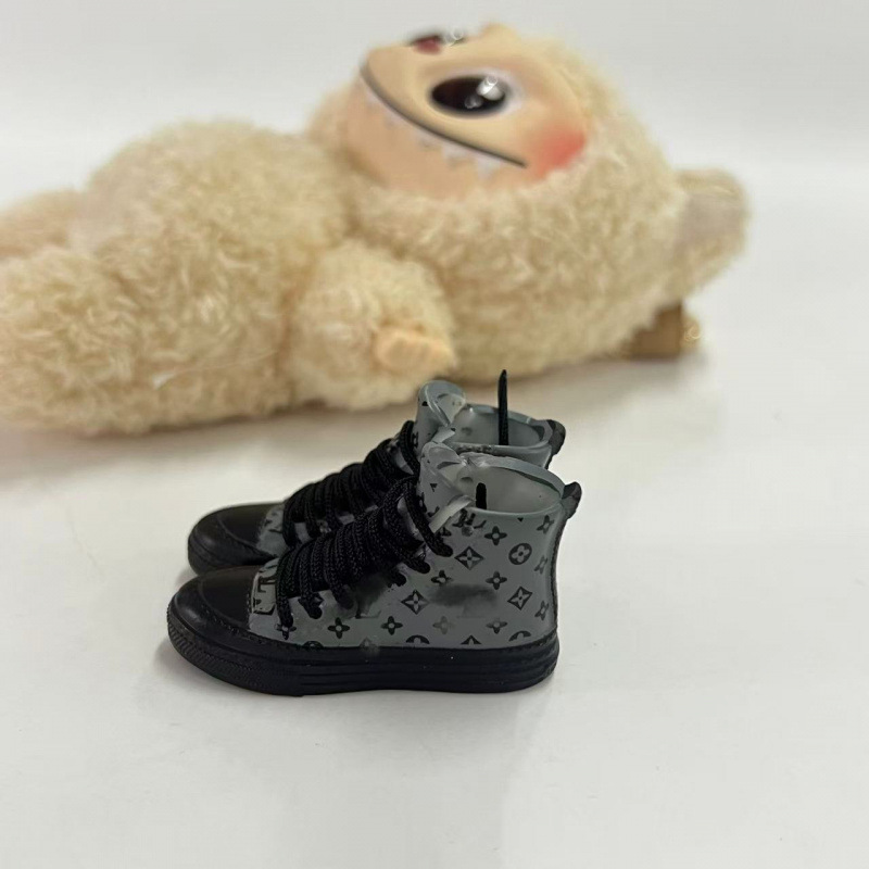 LABUBU Zapatos Rabu Ropa de bebé 17cm felpa vinilo bolso de muñeca colgante para zapatos desnudos caja ciega