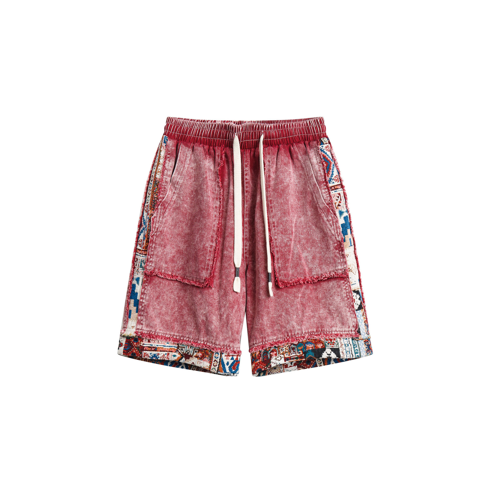 Denim Shorts Men's Summer ins Trendy Brand Half-length Pants Ethnic Style Stitching National Trendy Retro Loose Straight Pants