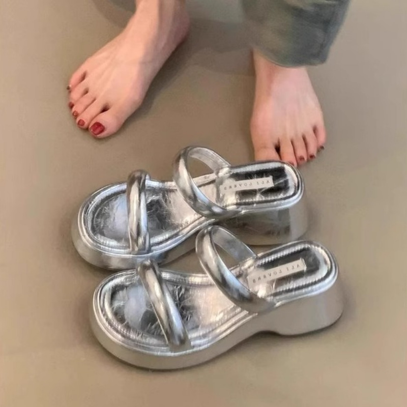 Versión de piel de oveja ~ Sandalias de leopardo rosa de nicho Sandalias y pantuflas de cuña de fondo suave para mujer Zapatos romanos de suela gruesa