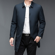 秋冬季中长款羽绒服男士单排扣风衣款商务休闲中年白鸭绒保暖外套