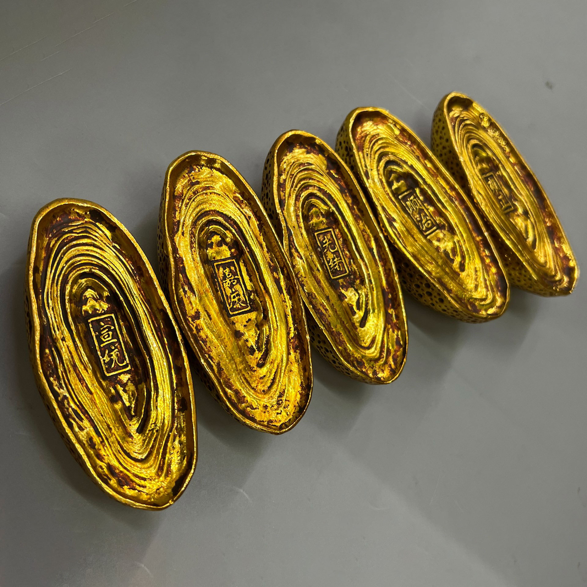 复古锌合金镀金仿古做旧蜂窝金条收藏摆件 金属工艺品 文创老物件