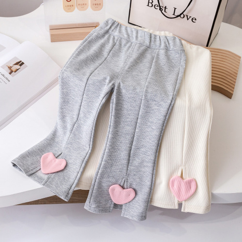 Women's Poplar Bell-bottom Pants Trendy and Stylish Korean Version Little Girl Pants Spring and Autumn New Baby Pure Cotton Leggings