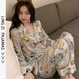 【甜心猫咪】秋季睡衣女冰丝2022新款少女奶猫可爱可外传家居服