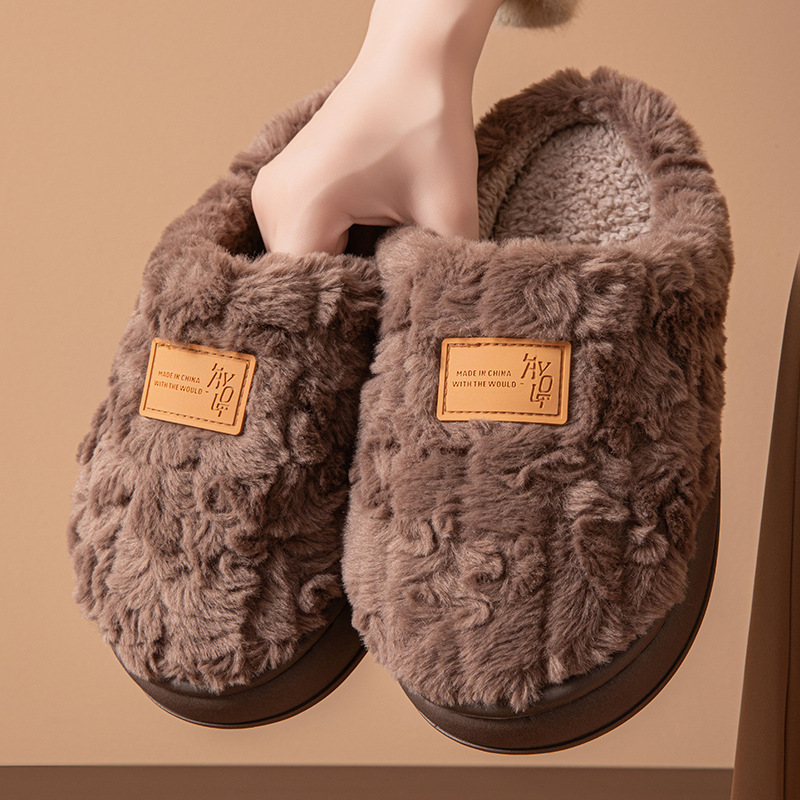 New plush cotton slippers for women, autumn and winter indoor home use, thick-soled, non-slip, couple's plush warm soft-soled cotton slippers for men