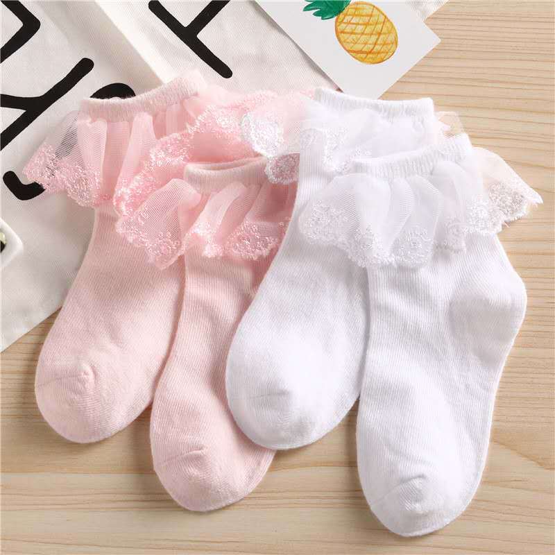 Dancai Children's Latin Regulation Socks Lace Princess Lace Socks Girls' Dance Cotton Socks White Sweet Socks