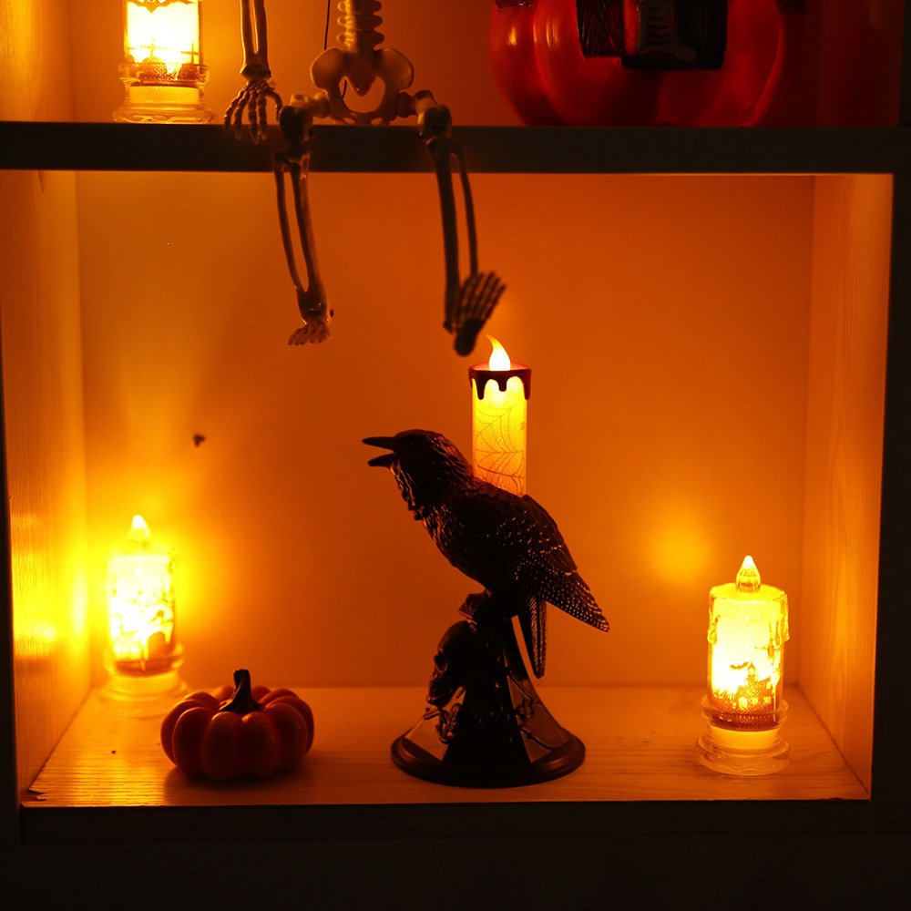 Decoración de Halloween accesorios iluminados cuervo LED lámpara de vela electrónica sitio de diseño de atmósfera accesorios adornos candelabro
