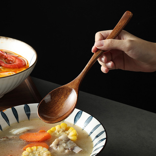 Wooden dry rice spoon, Japanese wooden spoon for eating, long-handled ramen spoon, snail powder wooden spoon