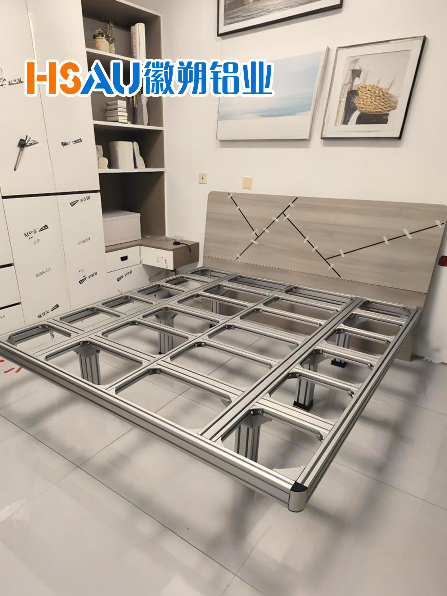 Aluminum Profile Suspended Bed Frame with Edge Wrapping Double Bed Tatami Without Bedside Assembly Bed Aluminum Alloy Row Frame Bed Frame