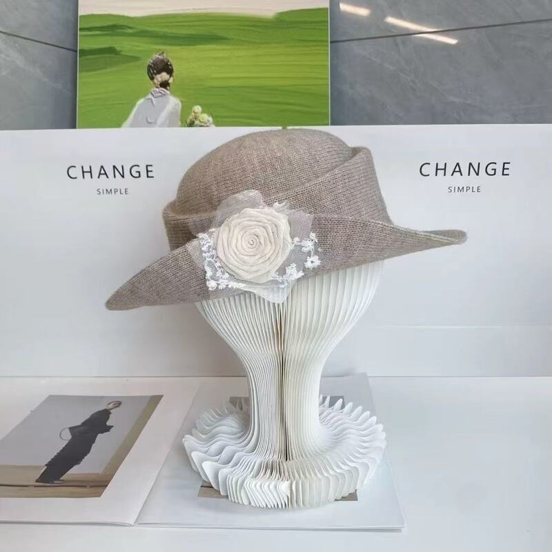 赫本风蕾丝花朵优雅礼帽女薄款显脸小千金帽子法式复古优雅贝雷帽|undefined