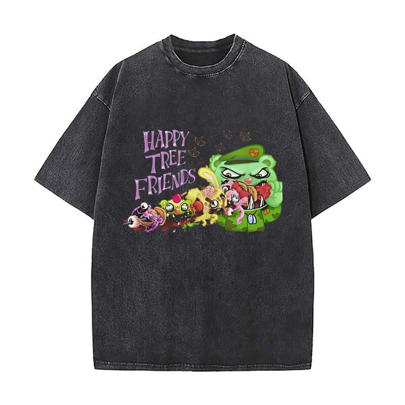 Happy Tree Friends Green Bear Cartoon Washed T Shirt Happy Tree Friends Green Bear Cartoon Washed T Shirt
