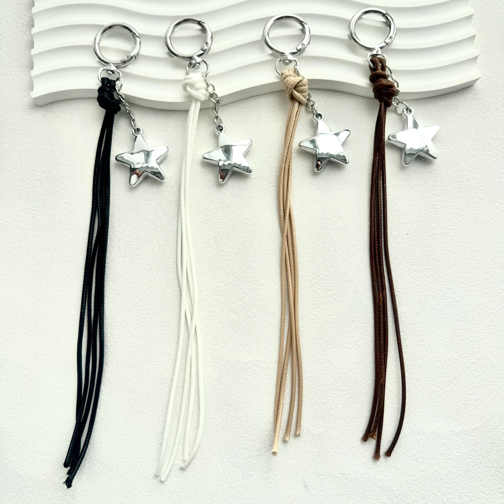 Star Leather Rope Pendant Keychain DIY Simple Mobile Phone Bag Decoration Accessories Headphone Cover Car Key Pendant
