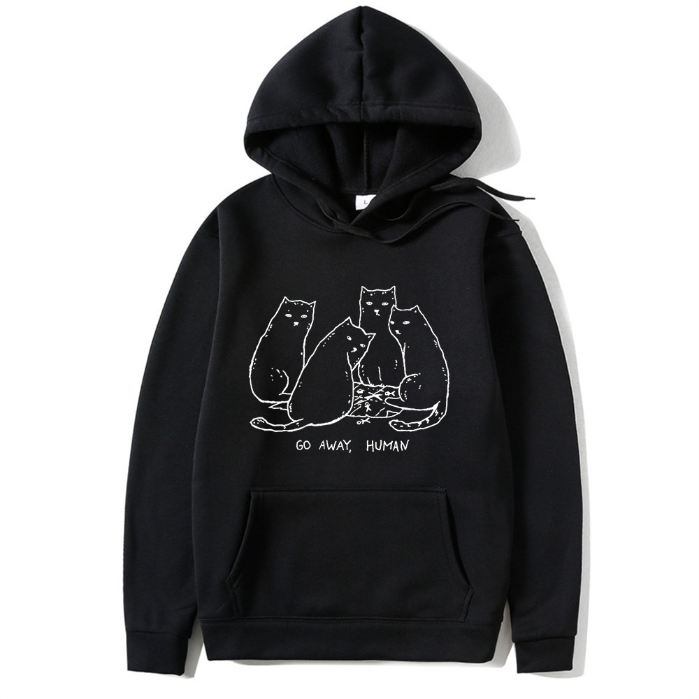 Women's plush sweater plain private cat maid printed kangaroo pocket drawstring printed hoodie_voghion.com