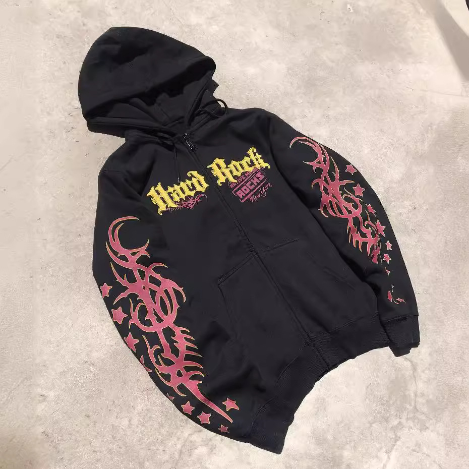 Men's Clothing autumn and winter sweatshirt street retro print embroidery loose plus velvet hooded_voghion.com