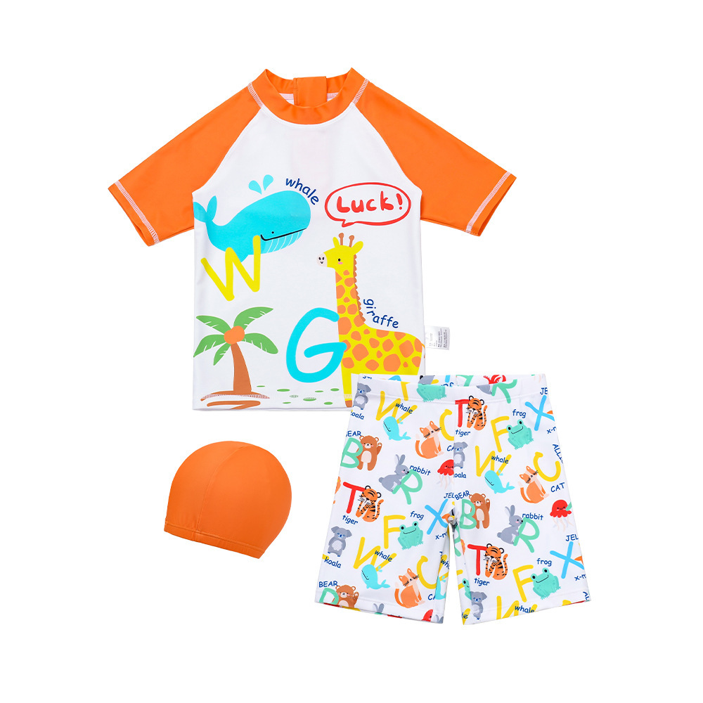 Conjunto de traje de baño para niños de 7 a 12 años, conjunto de tres piezas, diseño de dinosaurio de dibujos animados, protección solar, secado rápido, conjunto de traje de baño de manga larga para niños mayores image 11