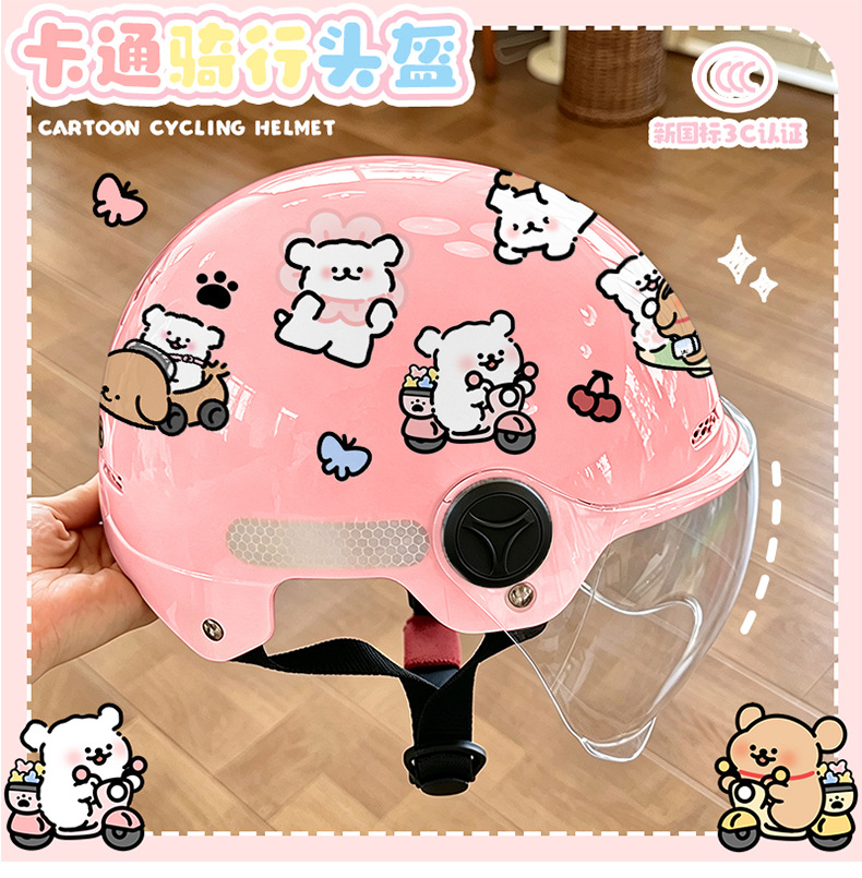 New national standard cute cartoon motorcycle electric vehicle helmet, unisex, summer sun protection half helmet, all-season safety helmet