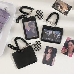 Simple black student school card anti-lost protective cover three-inch Polaroid display backpack small pendant ID card holder