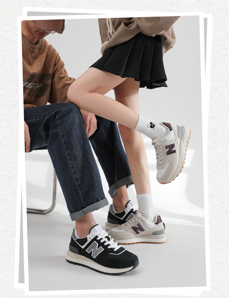 Giày sneaker nữ đế dày phong cách cổ điển N chữ tăng chiều cao — 574LG Xám nguyên tổ chi tiết 15