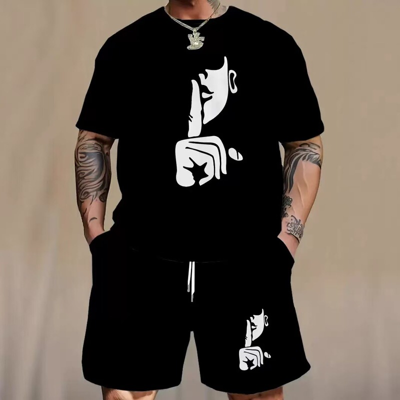 Two-piece casual sports suit, breathable round-neck quick-dry short-sleeve T-shirt, drawstring shorts, 3D cross-border foreign trade Two-piece casual sports suit, breathable round-neck quick-dry short-sleeve T-shirt, drawstring shorts, 3D cross-border foreign trade