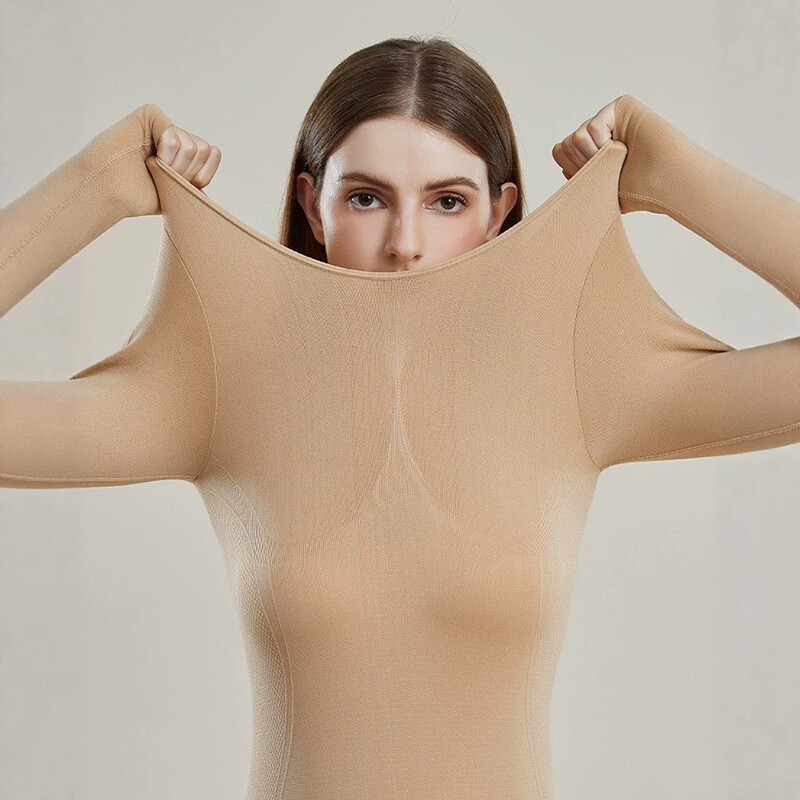 Skin-beautifying thermal underwear set, solid color body-shaping, tummy-control, close-fitting base layer, autumn top and pants, women's pajamas, home wear Skin-beautifying thermal underwear set, solid color body-shaping, tummy-control, close-fitting base layer, autumn top and pants, women's pajamas, home wear