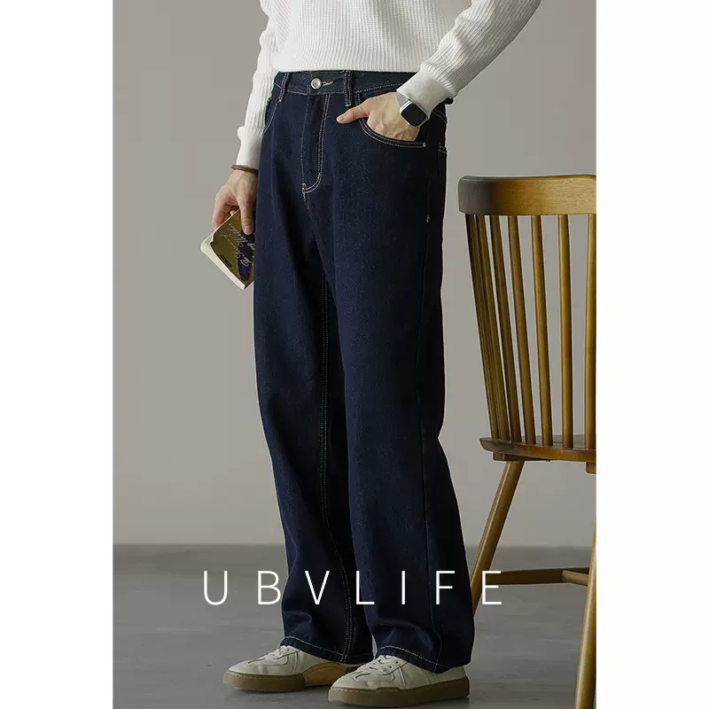 老钱风棉混纺直筒牛仔裤男士2026春季加绒加厚保暖休闲新款牛仔裤