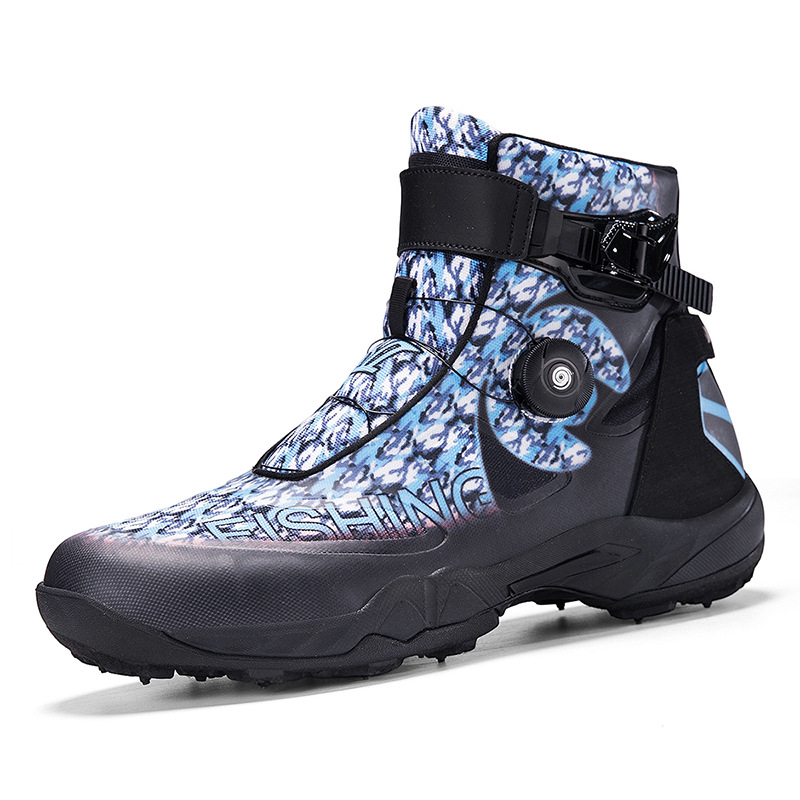 Customized Professional Outdoor Sports Fishing Shoes for Men and Women, High-Top Rotating Buckle Luxury Couple Shoes, Large Size 45, Water-Resistant Shoes