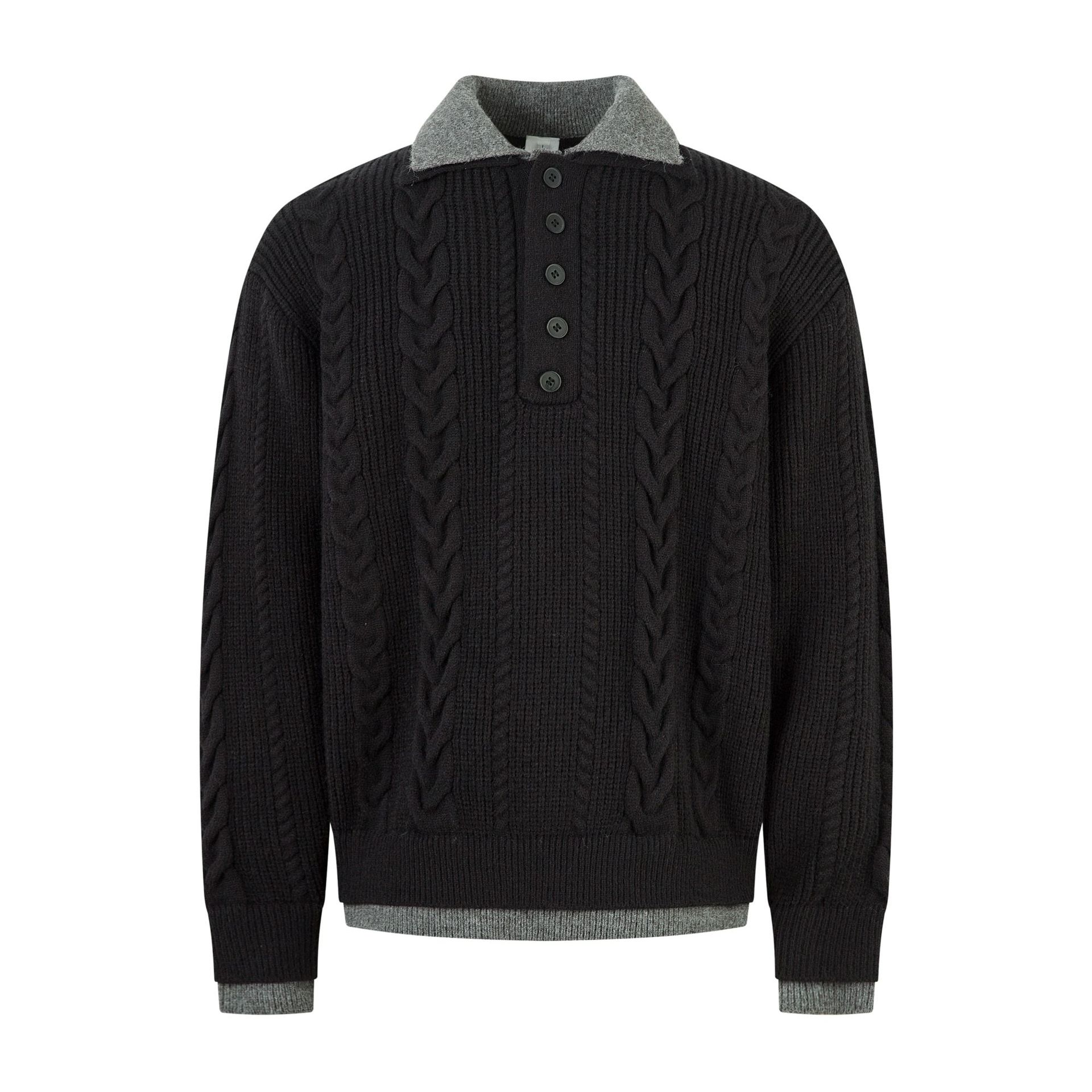 228 Simple Pure Color Fake Two-Piece Lazy Style Design Sweatshirt Knitwear Street Trendy Men's High-End Loose Knitwear