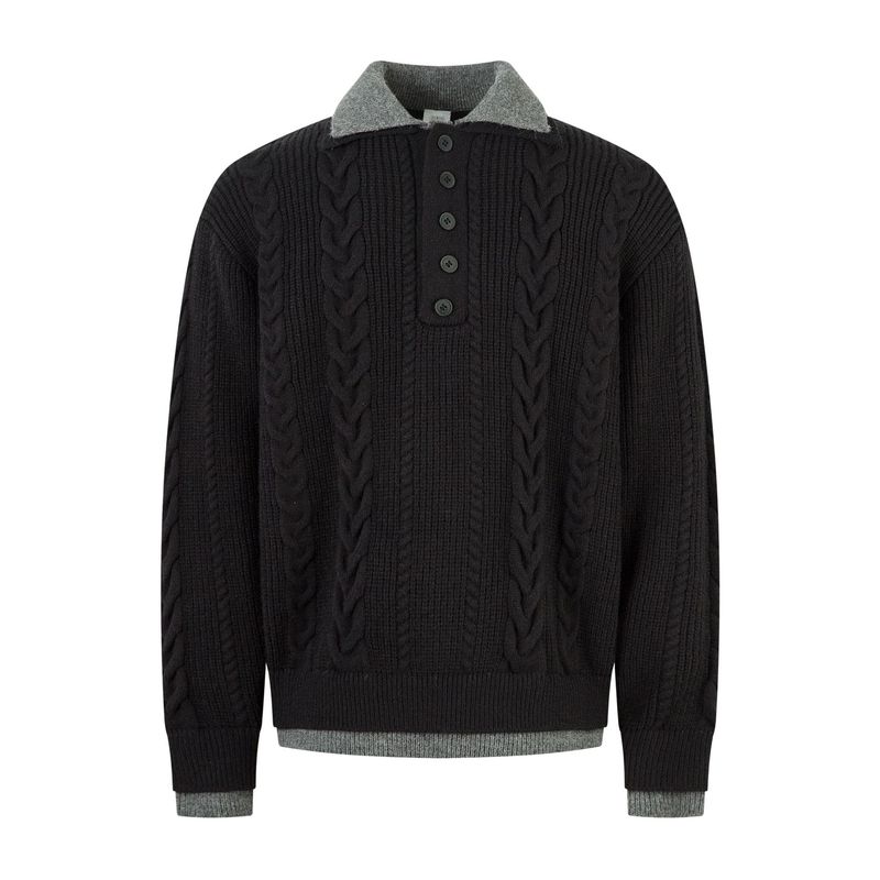 228 Simple Pure Color Fake Two-Piece Lazy Style Design Sweatshirt Knitwear Street Trendy Men's High-End Loose Knitwear 228 Simple Pure Color Fake Two-Piece Lazy Style Design Sweatshirt Knitwear Street Trendy Men's High-End Loose Knitwear