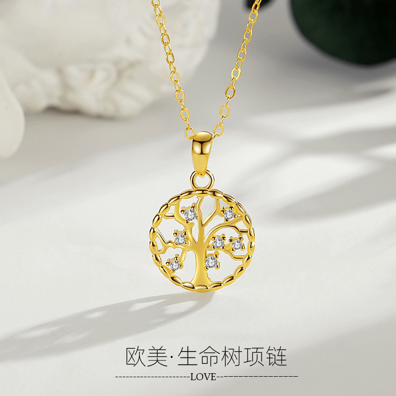 Europea y americana hueco vida árbol collar plata esterlina s925 joyería de plata pastoral estilo transfronterizo popular sabiduría árbol