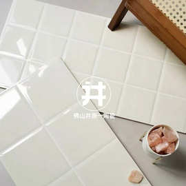 法式奶油风白色格子墙砖厨房卫生间厕所浴室阳台亮面瓷砖300×600