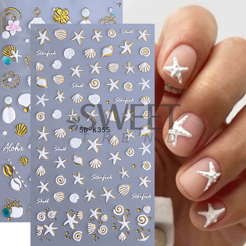 Ins cross-border relief nail art stickers wholesale 5D stereo ocean wind summer shell starfish waves nail decals